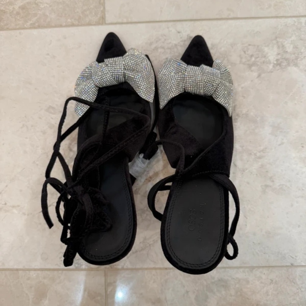 ASOS Black Heels with Silver Embellished Bows